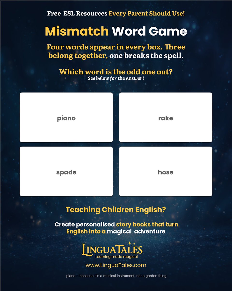 Lingua_Tales's tweet image. Welcome to another Mismatch word game. Can you guess the incorrect word out of these? #learnenglish