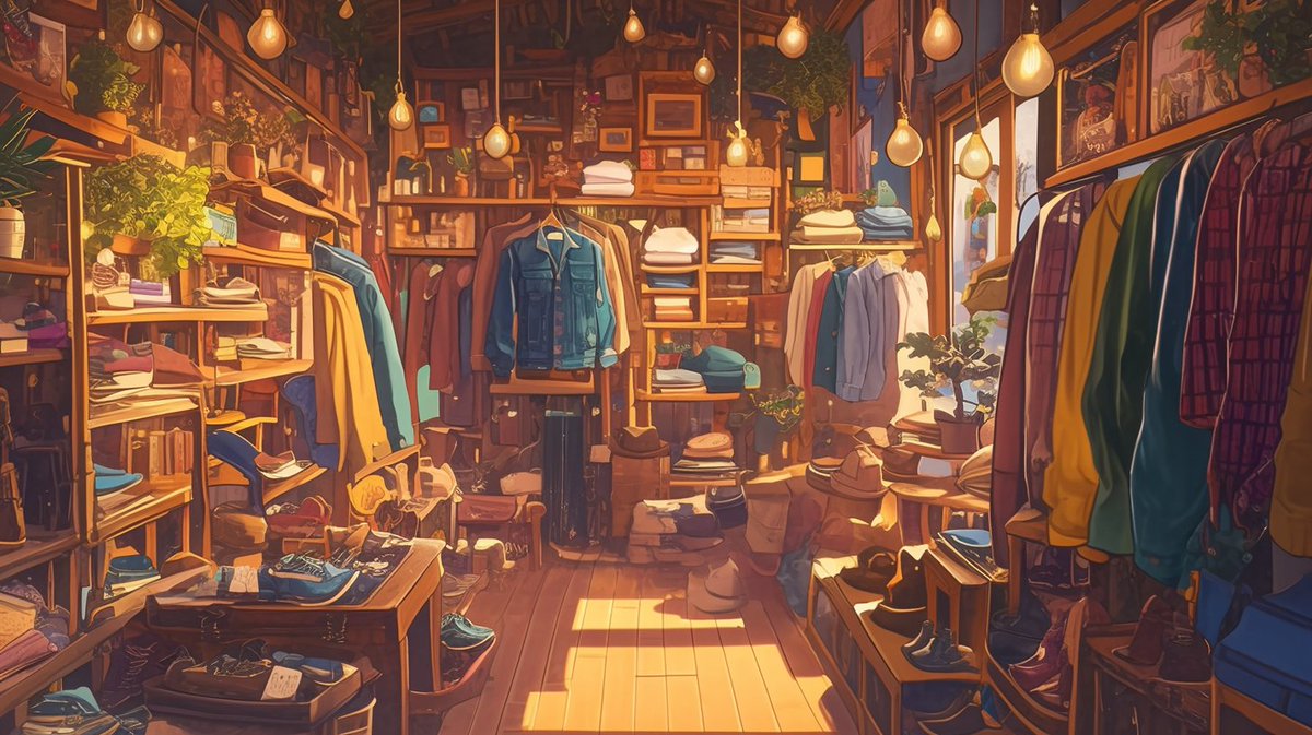 sozaiya_create's tweet photo. 🤍背景無料配布｜16:9

「古着屋さん」

サムネ・配信・TRPG等にぜひどうぞ！
使用報告不要です♡

#まいにちなちゃフリ素 #フリー素材 #背景素材
🤍利用規約：https://t.co/OaLZsGar8F https://t.co/vyas5ukZ0l