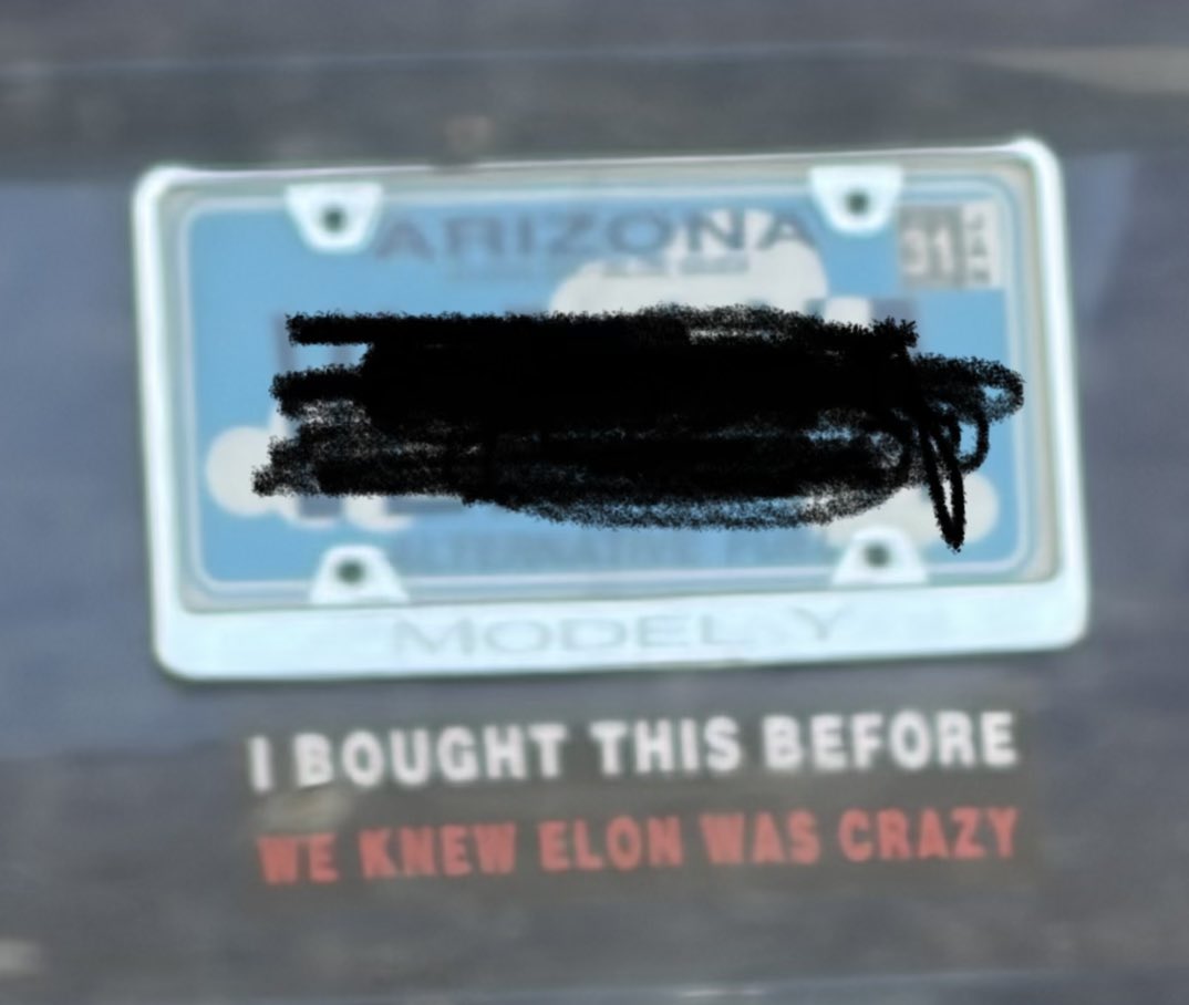 LisaVotesBlue's tweet photo. @AzPetrich Every single time.  I also roll my eyes &amp; shake my head at the driver, so they know how disgusted &amp; disappointed I am. 😂
Although it wasn’t on a Cybertruck, I saw this the other day, in Chandler. Truth or CYO? https://t.co/FM5lfWofk2