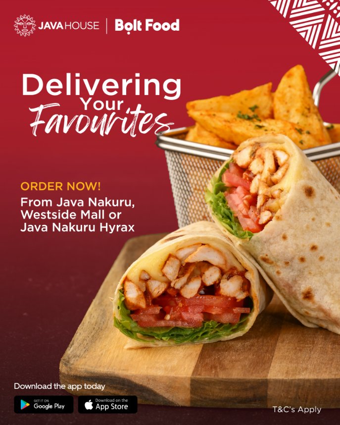 javahouseafrica's tweet image. Great news! You can now order your Java favorites from the comfort of your home in Nakuru through Bolt Food! ​ #JavaLove