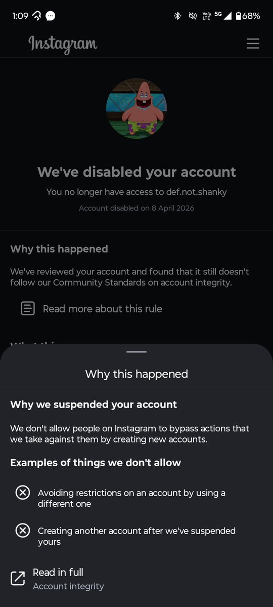 _iam_shanks_'s tweet image. My account - def.not.shaky was disabled by mistake I have never violated any community guidelines, especially child safety policies.
I believe this is a false detection. Please review my account @instagram @Meta #instagram