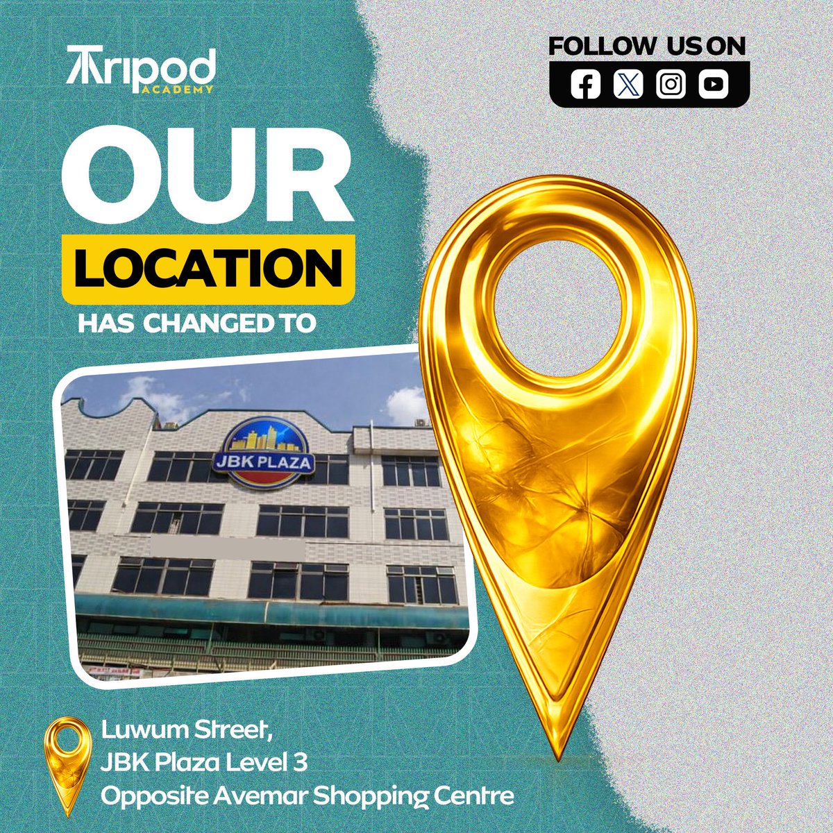 zaabulwanta's tweet image. 📍 Big Move Alert!
Tripod Academy just leveled up! 🚀
You can now find us at JBK Plaza, Level 3 along Luwum Street, opposite Avemar Shopping Centre.
Bigger space. Better experience. 👌Works by lumegrafx 
Swing by and let’s create greatness together!
#graphicsdesign #lumegrafx