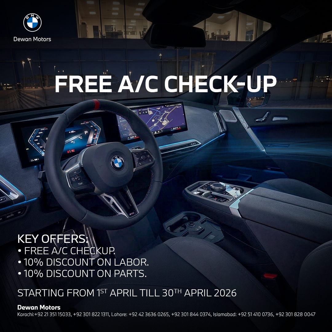 BMWDewan's tweet image. Dewan Motors is offering BMW Free A/C Checkup!

Key Offers*

Free A/C Checkup.
10% Discount on Labor.
10% Discount on Parts.

*Offer valid till 30th April 2026.

For more details, call our helpline: 0800 00 BMW (269).

#BMWDewan #ACCheckup #AfterSales #DewanMotors