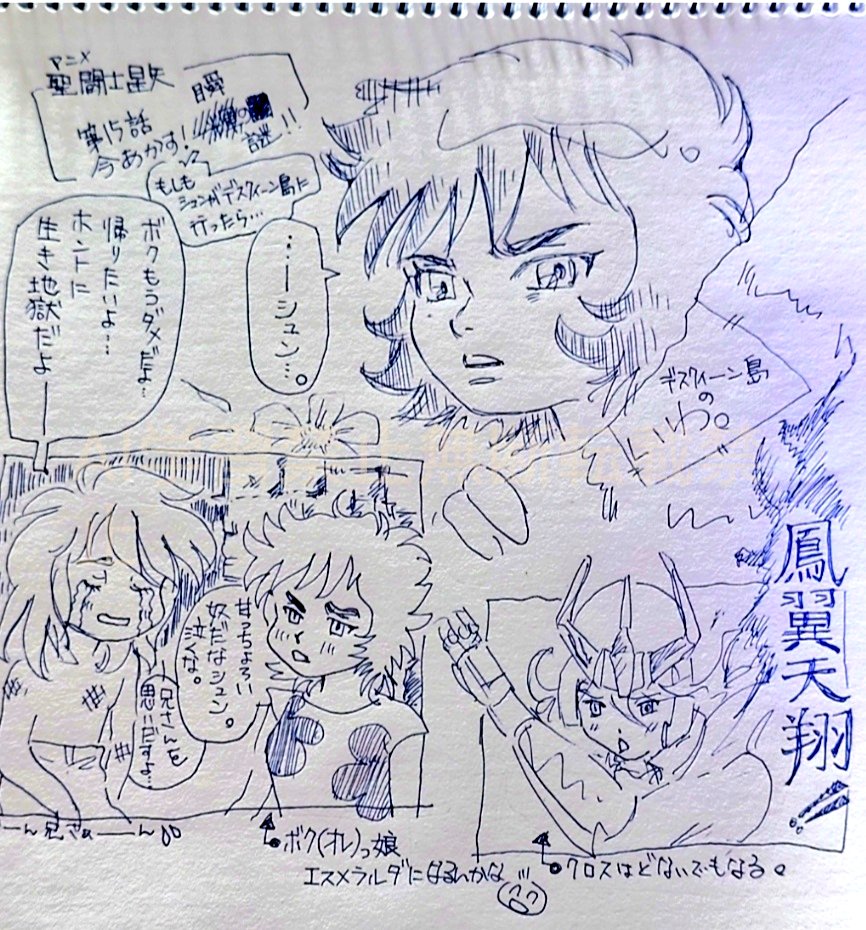 昼食後YouTube観てたら何故かオススメで聖闘士星矢が?!😂
しかも一輝のデスクィーン島の話👹
もし、瞬が島流しだったらエスメラルダの設定は逆やったんかな〜って…妄想したラクガキ😂