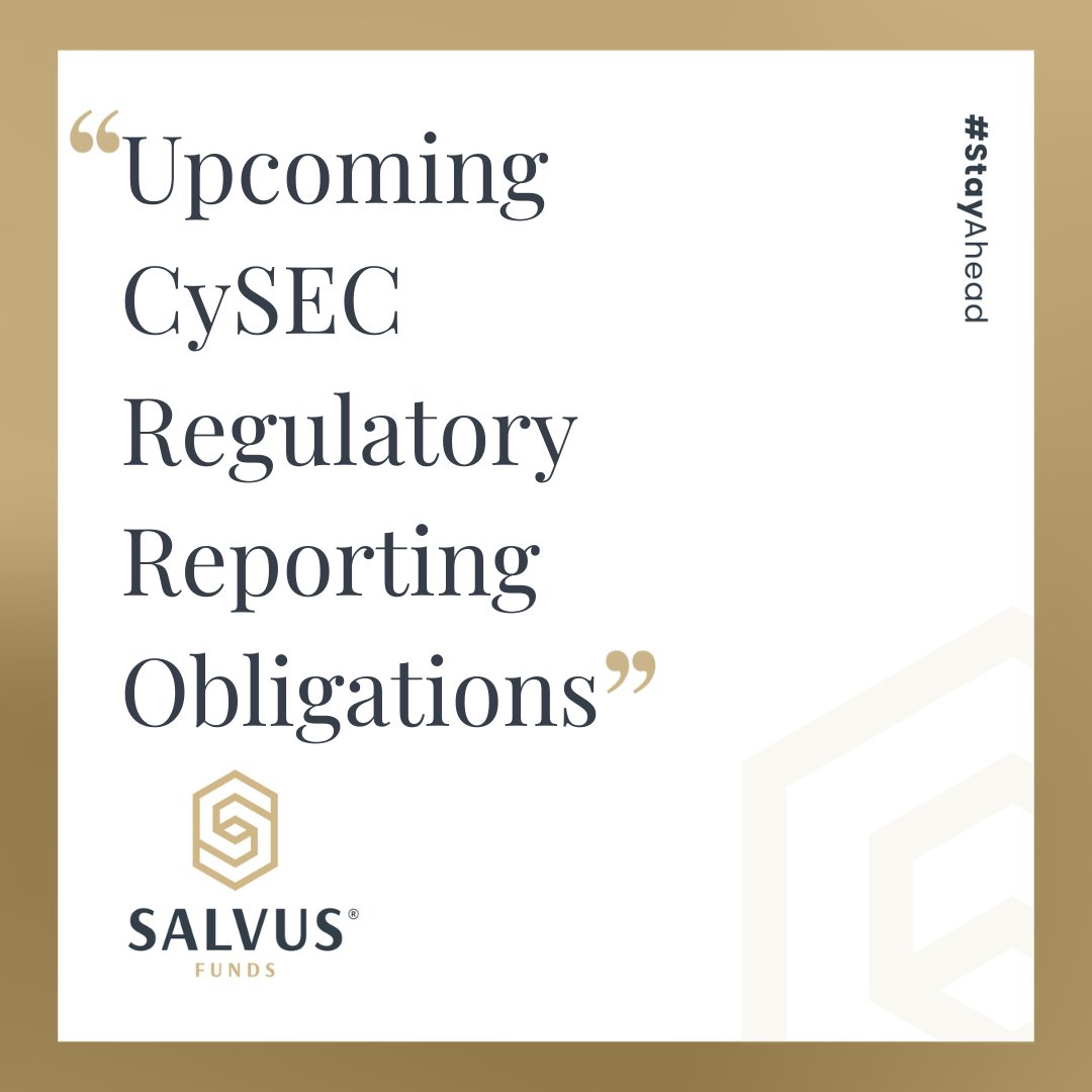 SALVUSFunds's tweet image. #CySEC CIF reporting due April 30 

Annual Compliance, Risk Management, Internal Audit, Audited FS, Auditor's Report, Fees (Form 87-03-01) via CySEC Portal, and Disclosure Report on Website.  

Stay #compliant, prepare early, and contact your compliance team for support.