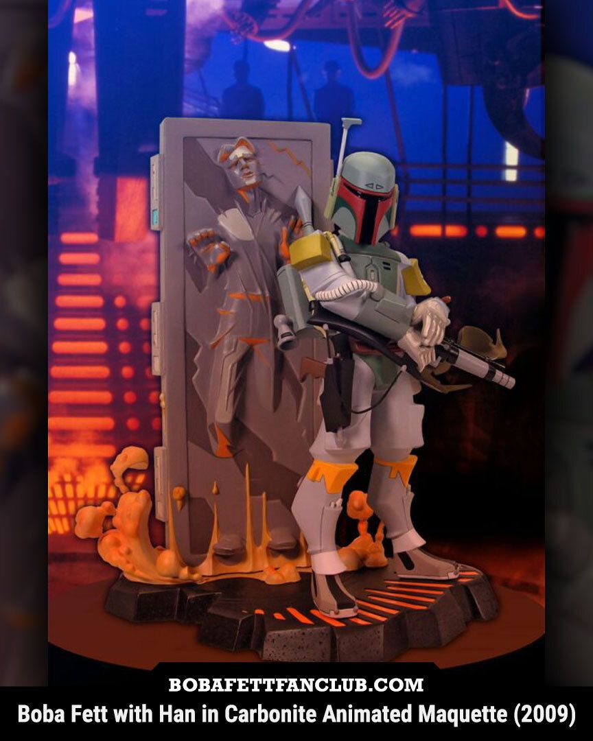 bobafettfanclub's tweet image. Throwback to the Gentle Giant #BobaFett with Han in Carbonite animated maquette, an Entertainment Earth exclusive released back in 2009

Sculpt by Steve Schumacher, the stylized animated look made some fans think he would appear in some kind of animated series

#DailyFett (1/2)