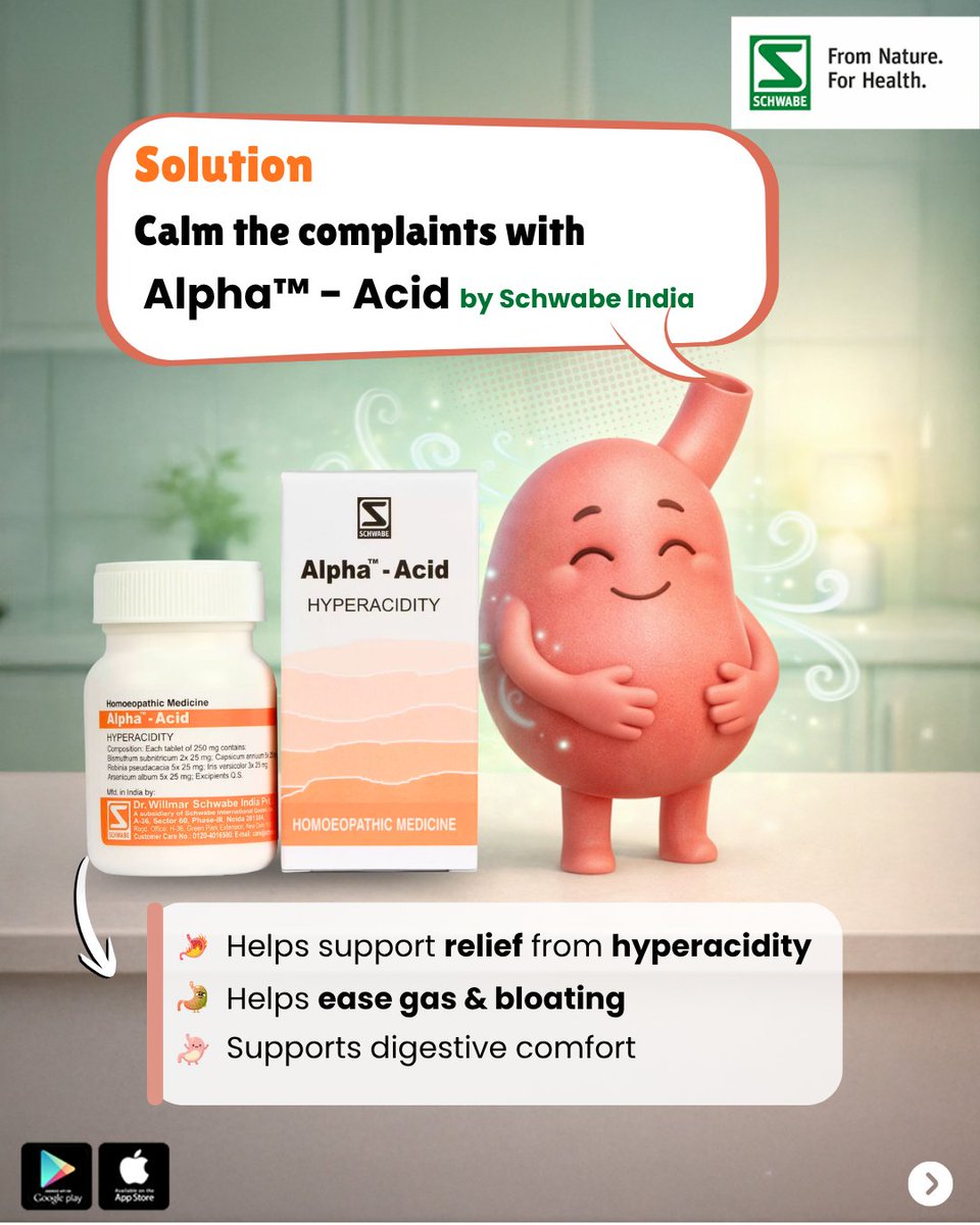 schwabeindia's tweet image. Summer habits = stomach complaints? 😅
Cold drinks, random meals &amp;amp; sugary indulgence can leave you feeling bloated or acidic.
Give your digestion gentle support with Alpha™-Acid by Schwabe India.

#SchwabeIndia #AlphaAcid #AcidityRelief #SummerWellness #DigestiveHealth