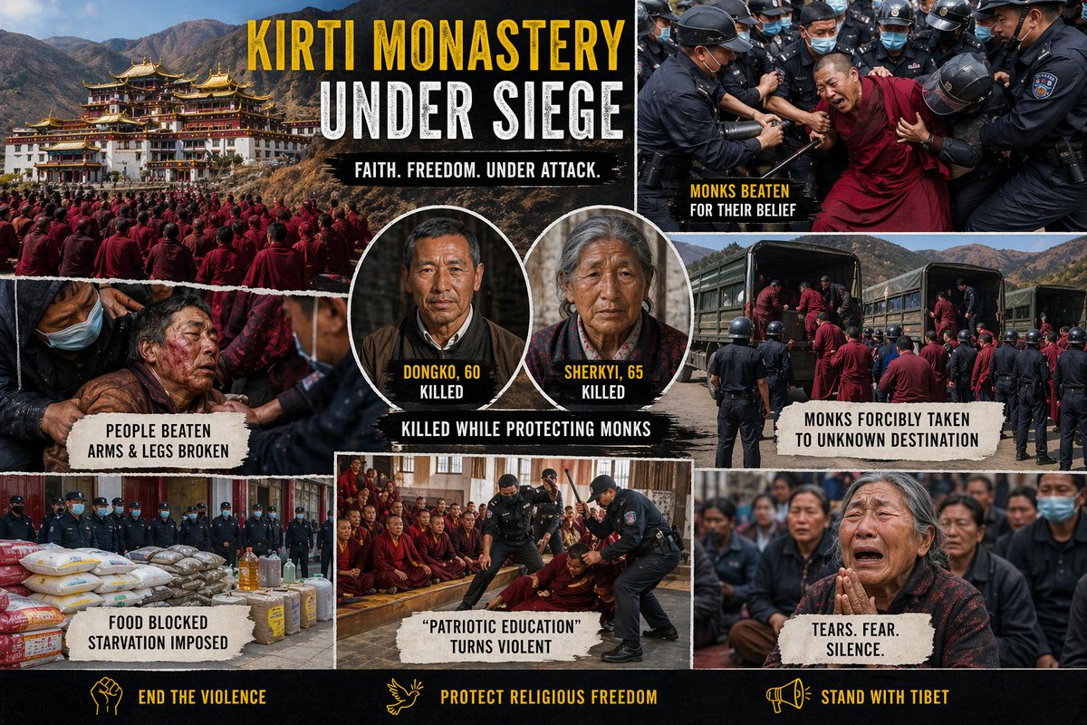 LobsangTse25770's tweet photo. On April 21, 2011, in #Ngaba two elderly #Tibetans #Dongko (60) &amp; #Sherkyi (65) stood unarmed to protect monks at #KirtiMonastery. 
As #Chinese security #forces took monks away, they stood firm &amp; faced brutalality. 
Their courage lives on
#Tibet #HumanRights #NeverForget #Justice https://t.co/lhzhgjTvW7