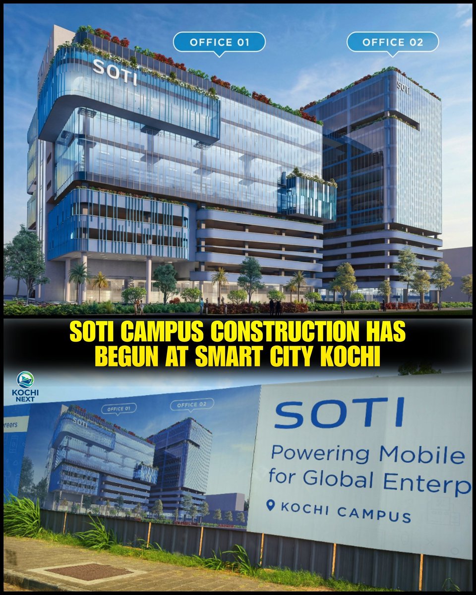 NaFaUpSpo's tweet image. IT giant #SOTI Inc.’s new campus at #Kochi #SmartCity Phase 2 is underway 😍

📍 Located between Prestige Cyber Green &amp;amp; Lulu Cyber Tower 2
🏢 2 towers planned
👩‍💻 Capacity: ~2,500 IT professionals

Another big boost for Kochi’s tech ecosystem 

#Kerala #TechGrowth