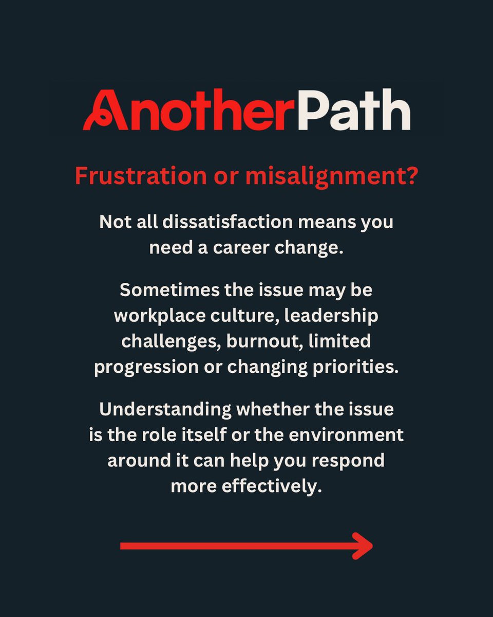 AnotherPathHQ's tweet image. Sometimes career change starts with a simple feeling that something no longer fits.

When work feels heavier and motivation drops, it may be time to reflect on what comes next.

Explore our career change resources and 1:1 coaching on our website 🧑‍💻

#CareerChange #CareerGoals