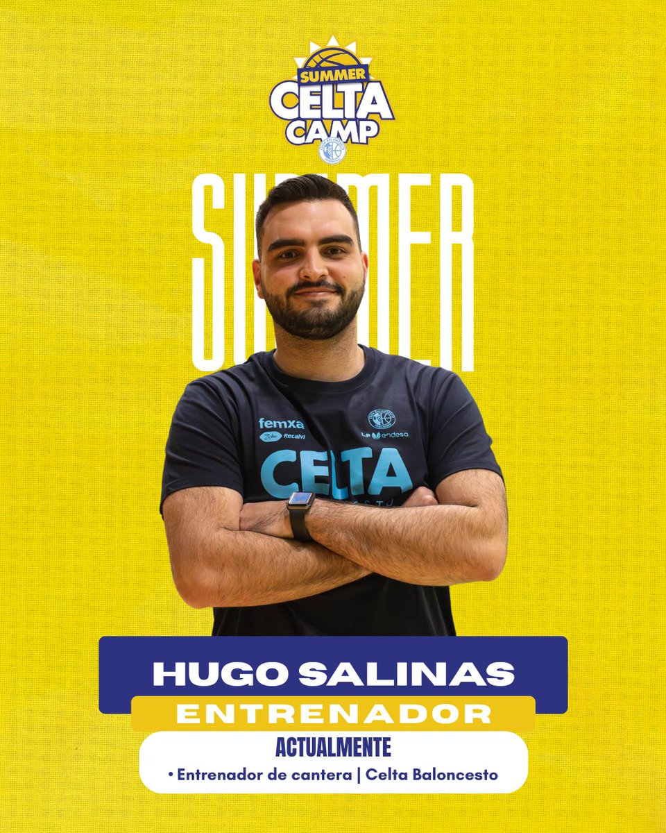 Celtabaloncesto's tweet photo. 𝗦𝗧𝗔𝗙𝗙 | 𝗛𝗨𝗚𝗢 𝗦𝗔𝗟𝗜𝗡𝗔𝗦 🏀

Presentamos a Hugo Salinas, entrenador de nuestra cantera, que se une al equipo técnico del #SummerCeltaCamp para seguir formando y acompañando a los más jóvenes este verano. 💪🏻

¡Nos vemos en Sanxenxo! ☀️🩵 https://t.co/DvPo4hnXZm