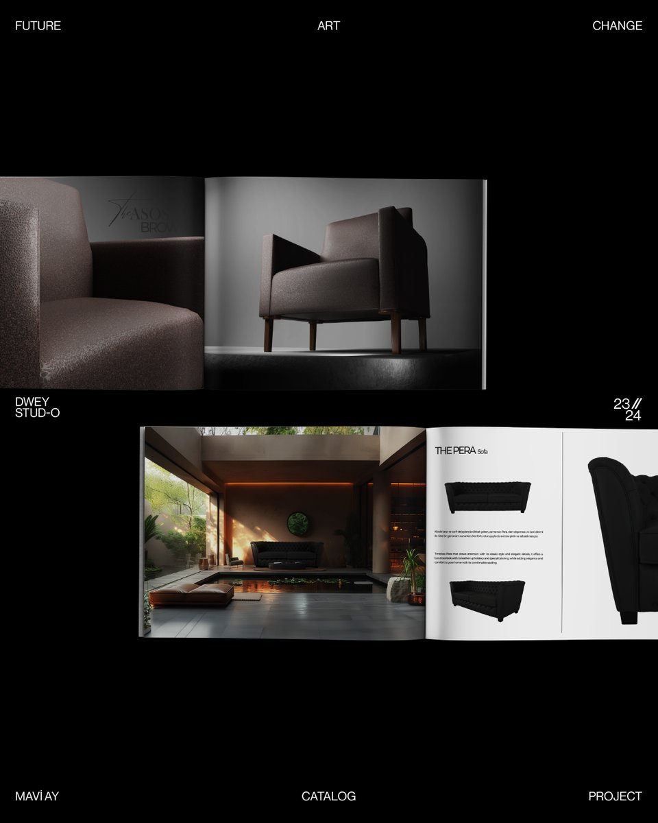 dweystudio's tweet image. For Mavi Ay, we designed a seating catalog design.

The project focused on building a clear and structured presentation system, allowing each product to be viewed with better clarity while maintaining a consistent flow throughout the catalog.

#3d #catalog #furniture