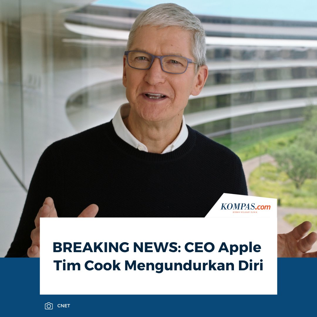 kompascom's tweet image. Setelah hampir 15 tahun menakhodai salah satu perusahaan paling berharga di dunia, Tim Cook secara resmi mengumumkan pengunduran dirinya dari jabatan Chief Executive Officer (CEO) Apple.

👉🏻Baca selengkapnya tekno.kompas.com/read/2026/04/2…

~AM #TimCook #Apple #CEO