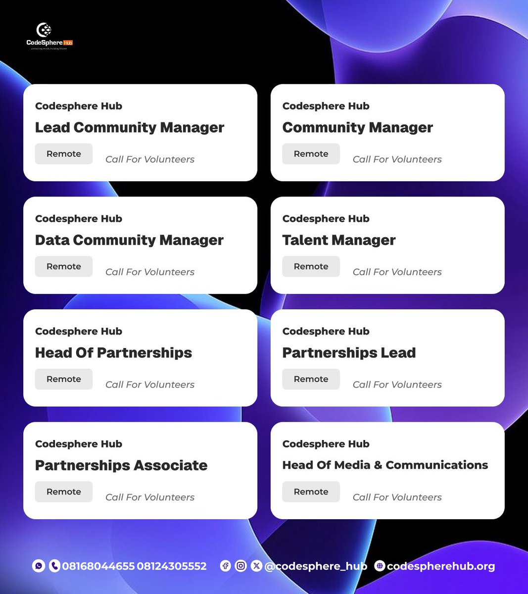 CodesphereHub's tweet image. At CodeSphere Hub, we’re empowering tech talent across Africa through  tech outreach, digital awareness, and industry masterclasses. 

🌍 Now recruiting global volunteers (remote): 🔗 forms.gle/eiShBxx14cTgvN…

#CodeSphereHub #TechForGood #Volunteering #AfricaTech #DigitalSkills