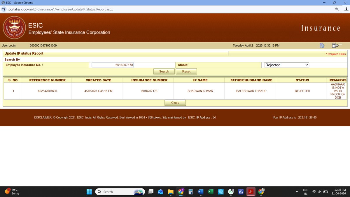 samar_pradeep's tweet photo. Dear @esichq , if Aadhaar is not considered a valid proof of Date of Birth, then why is Aadhaar seeding mandatory and allowed during new registration? On what basis is this facility provided if it’s later rejected? Kindly clarify this inconsistency. https://t.co/ILlJkoc5O6