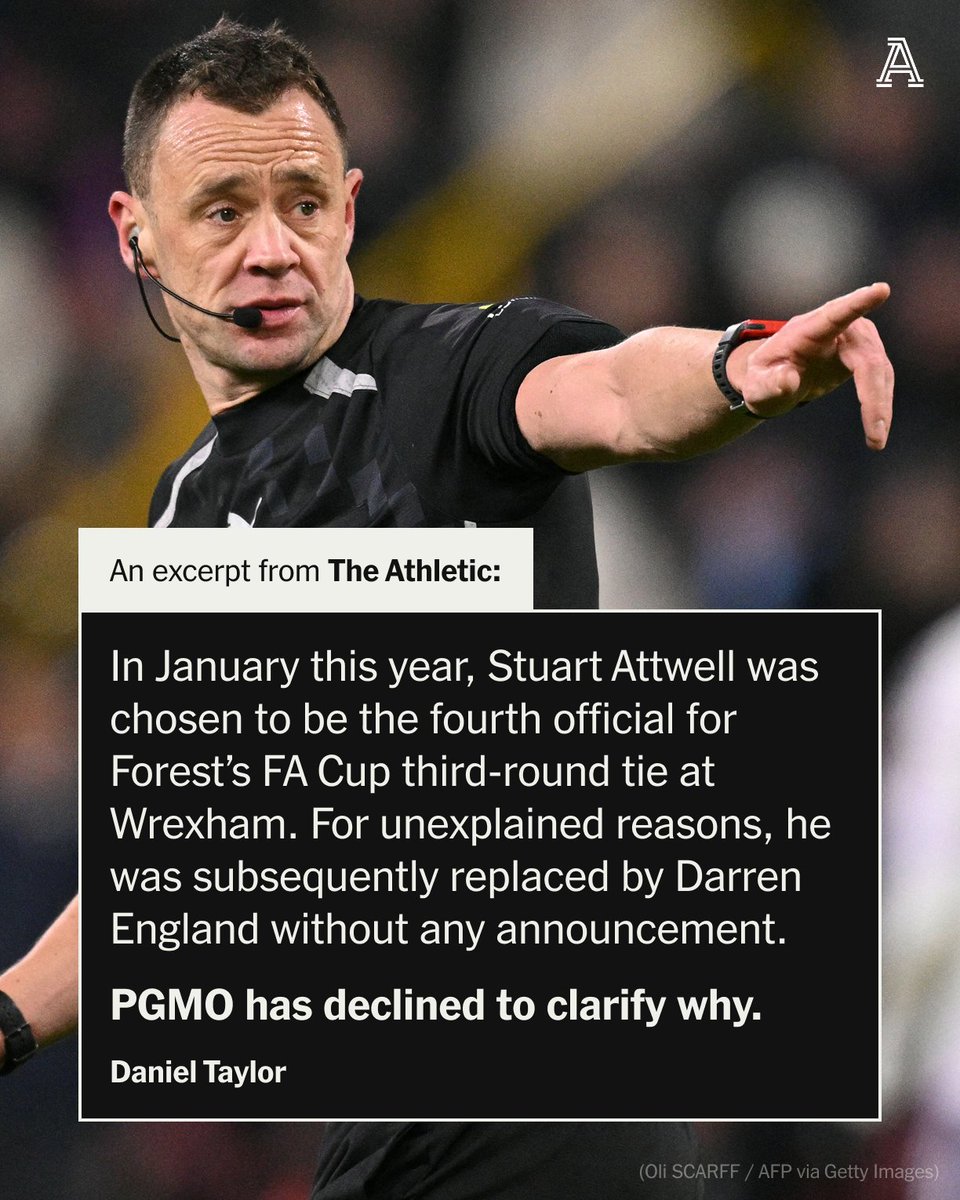 It has been two years since Stuart Attwell last officiated a Nottingham Forest match.

That’s no coincidence.

The Athletic can reveal PGMO has deliberately kept Attwell off Forest games after the club’s social media outburst over his VAR display in a game against Everton in