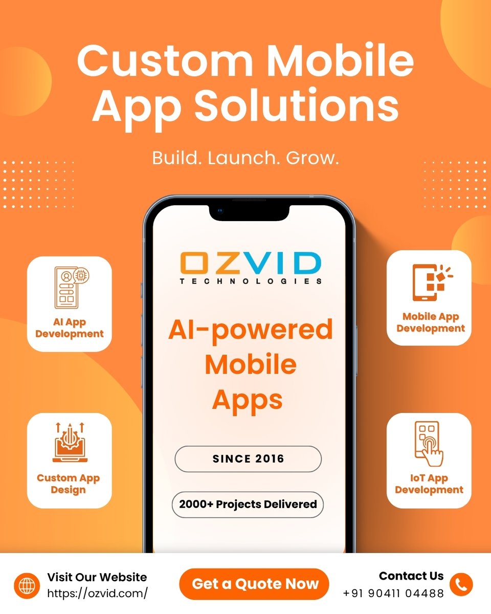 OzvidTech's tweet image. Build smarter apps with OZVID Technologies. From custom mobile apps to AI and IoT solutions, we create scalable, high-performance applications that drive real business growth.

Call: +91 9041104488

#ozvid #mobileappdevelopment #custommobileapp #aiappdevelopment