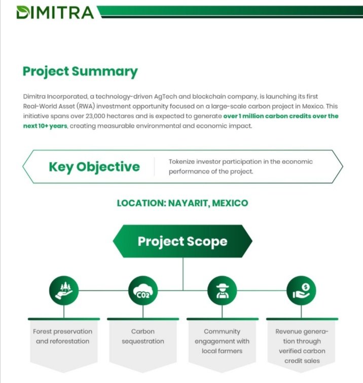 flevurd's tweet photo. The future of conservation is tech-driven.Dimitra is launching a massive reforestation &amp; carbon sequestration project in Mexico.
With (RWA), they're creating a transparent way to support local farmers and generate verified carbon credits. Scaling impact for the next 10+ years https://t.co/HbNhE4e5gf