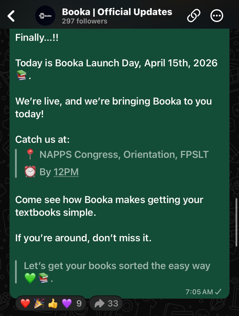 BookaCampus's tweet photo. After months of anticipation, Booka is officially LIVE at UNN 🚀

No more long queues, missed lectures, or “out of stock” frustration.

Check availability, pay easily, and get your textbooks stress-free.

We’re just getting started.

Which school should Booka come next? 👀 https://t.co/YhNNOCSTGO