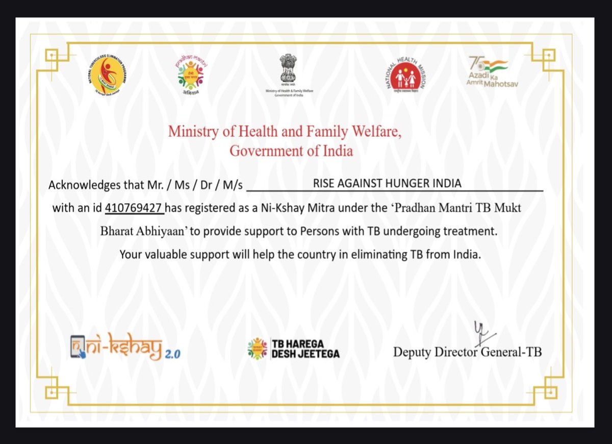 RiseIndia2030's tweet image. Honoured to receive the Ni-kshay Mitra certification for Dantewada and Bastar districts in Chattisgarh, recognising our support towards TB patients through nutrition and care.

A small step in strengthening the journey towards TB elimination.

#PublicHealth #TBMuktBharat