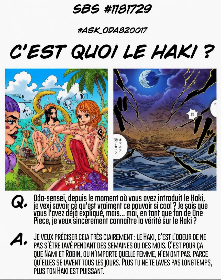 XPrimeTalk's tweet photo. SPOILER ! 🚨 Oda révèle la vérité sur le Haki ! 

Mdrrrr donc Nami, Robin et Chopper n'auront jamais le Haki

Et Shanks doit vraiment puer dans le Red Force 😂😂😂
#OnePiece #PrimeTalk https://t.co/Im6joTyoFZ