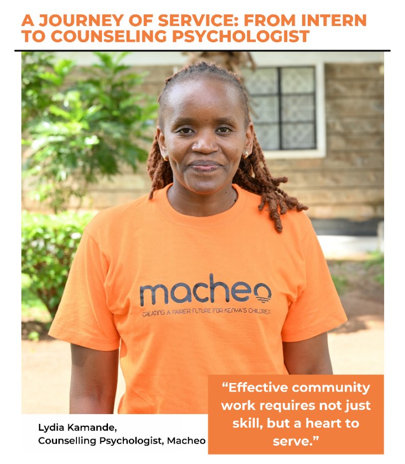 Macheo_Kenya's tweet image. I discovered Macheo Children’s Organisation in 2017 after college, and it became a space to grow, serve, and find purpose. I returned in 2022 as a Counselling Psychologist. This journey has shown me that community work is about heart.
#MentalHealthMatters #CommunityImpact