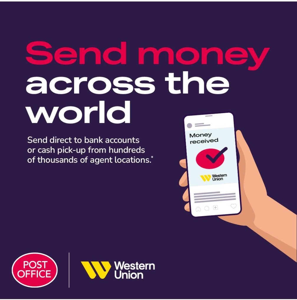 ulvpostoffice's tweet photo. We offer Western Union international payments - fast and easy transfers to anywhere in the world.

Drop by today and we'll sort it for you! https://t.co/fXSmcJABqk