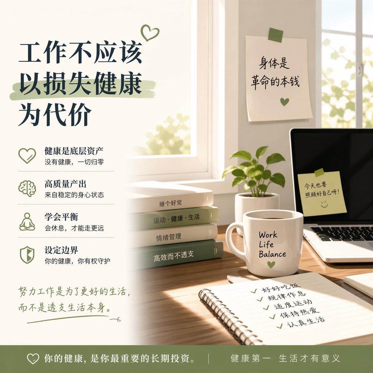 有时候我们会被一种叙事裹挟：加班是努力，透支是拼搏，熬夜是上进。好像只要足够“卷”，就一定能换来更好的未来。但如果冷静想一想——当工作开始以牺牲健康为代价，这件事本身就已经偏离了正轨。