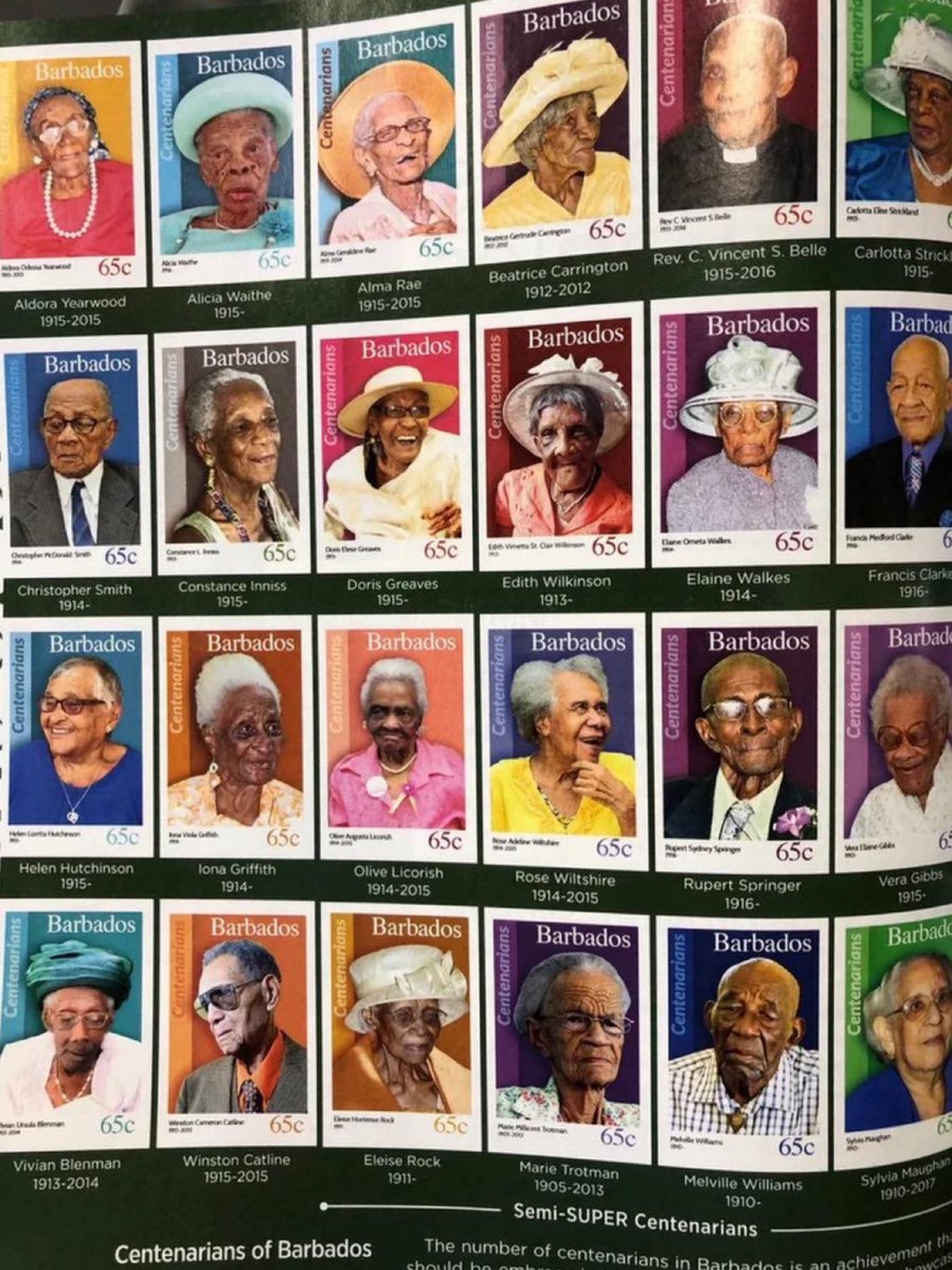 When you reach 100 years old in Barbados, you get a stamp in your honour