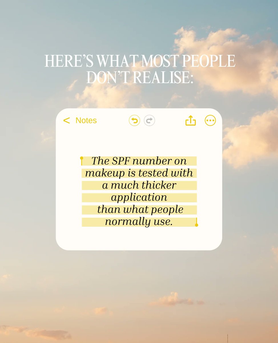 seepi20's tweet image. Makeup with SPF is a bonus, not your main protection.
To get the SPF written on makeup, you would have to apply a very thick layer, which most people don’t.
So sunscreen should always come first.

.
.
.

#sunscreen #makeup #spf #skincare #skin