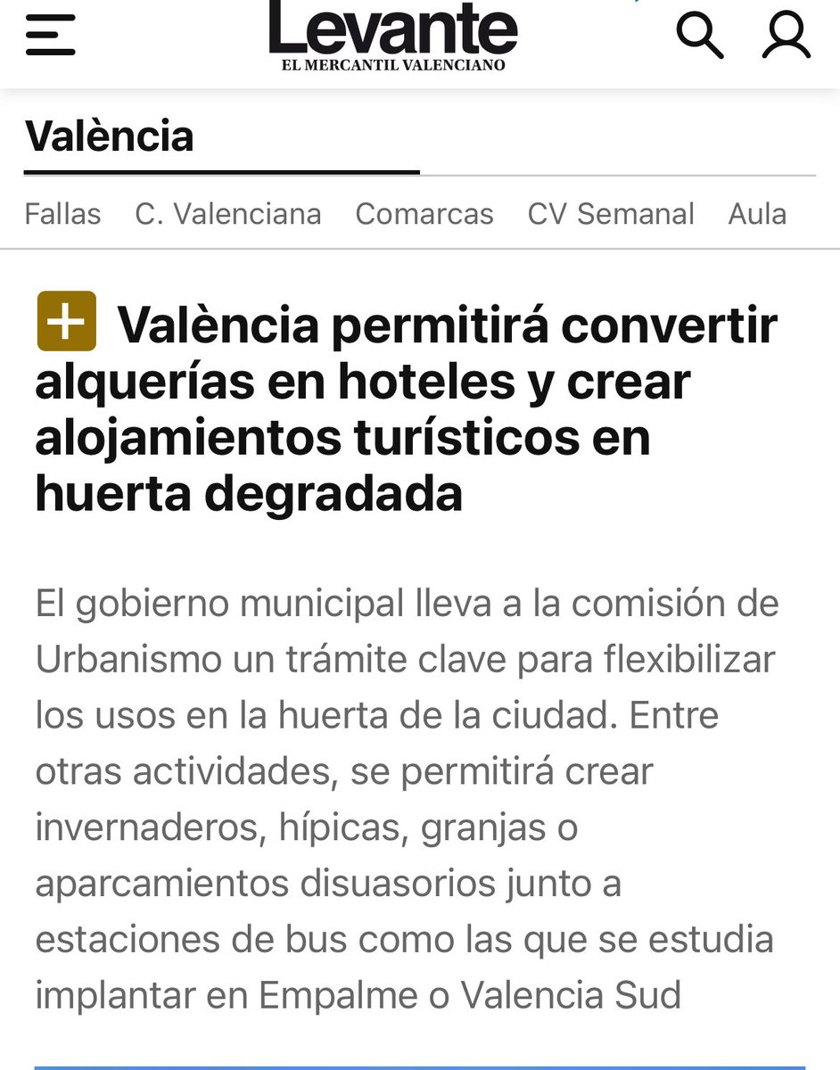 👇 Catalá prepara el terreny per a especular amb ell.

Per això volien carregar-se la Llei de l’Horta. 

Allò que abans era protecció agrària i patrimonial, ara volen convertir-ho en un parc d’atraccions i d’oportunitat turística.

levante-emv.com/valencia/2026/…