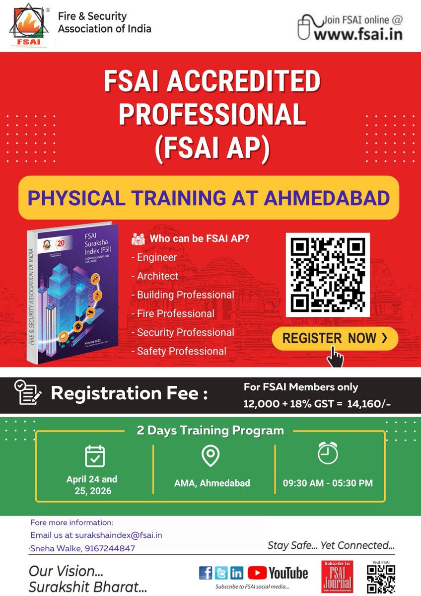FSAIIndia's tweet image. 🎓 FSAI Accredited Professional Training

📍 Ahmedabad | 24–25 April
Upgrade your safety expertise

👉 Register now: forms.gle/R1XiUyAxceB8Xc…

#FSAI #FireSafety #Training #CareerGrowth #Certification