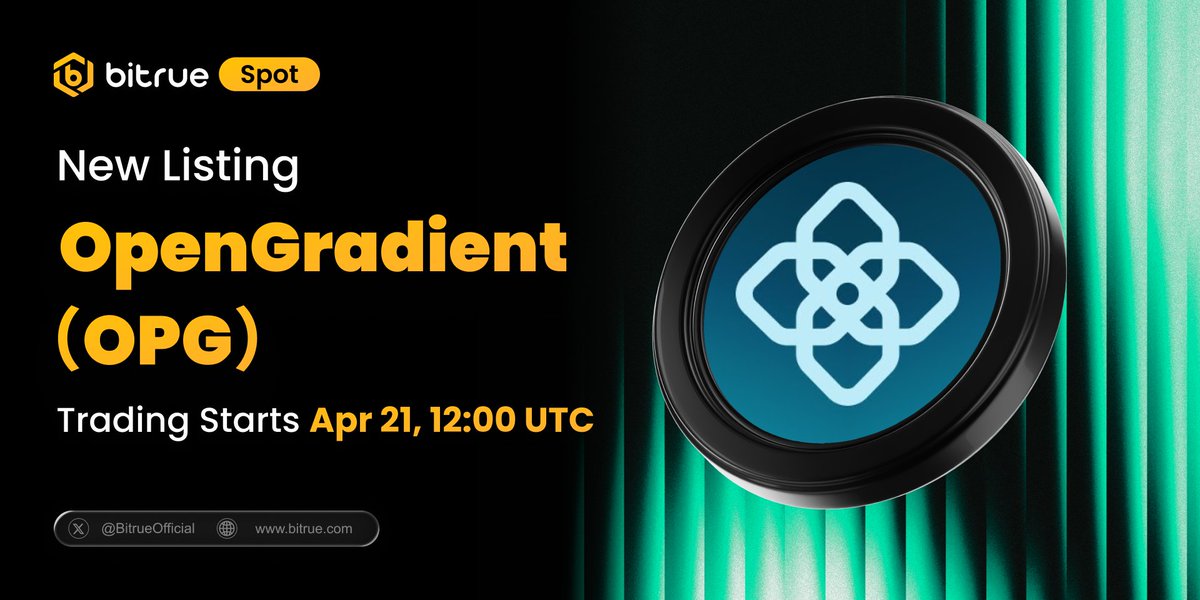 BitrueOfficial's tweet photo. 🔥 New Listing @OpenGradient $OPG is coming to #Bitrue Spot!

🔹 Deposits are open via #Base network
🔹 $OPG/USDT trading starts Apr 21, 12:00 (UTC)

📕 #OpenGradient is a decentralized infrastructure network designed to host, inference, and verify AI models at scale.

👉 More details: https://t.co/FGNSUkxt9a