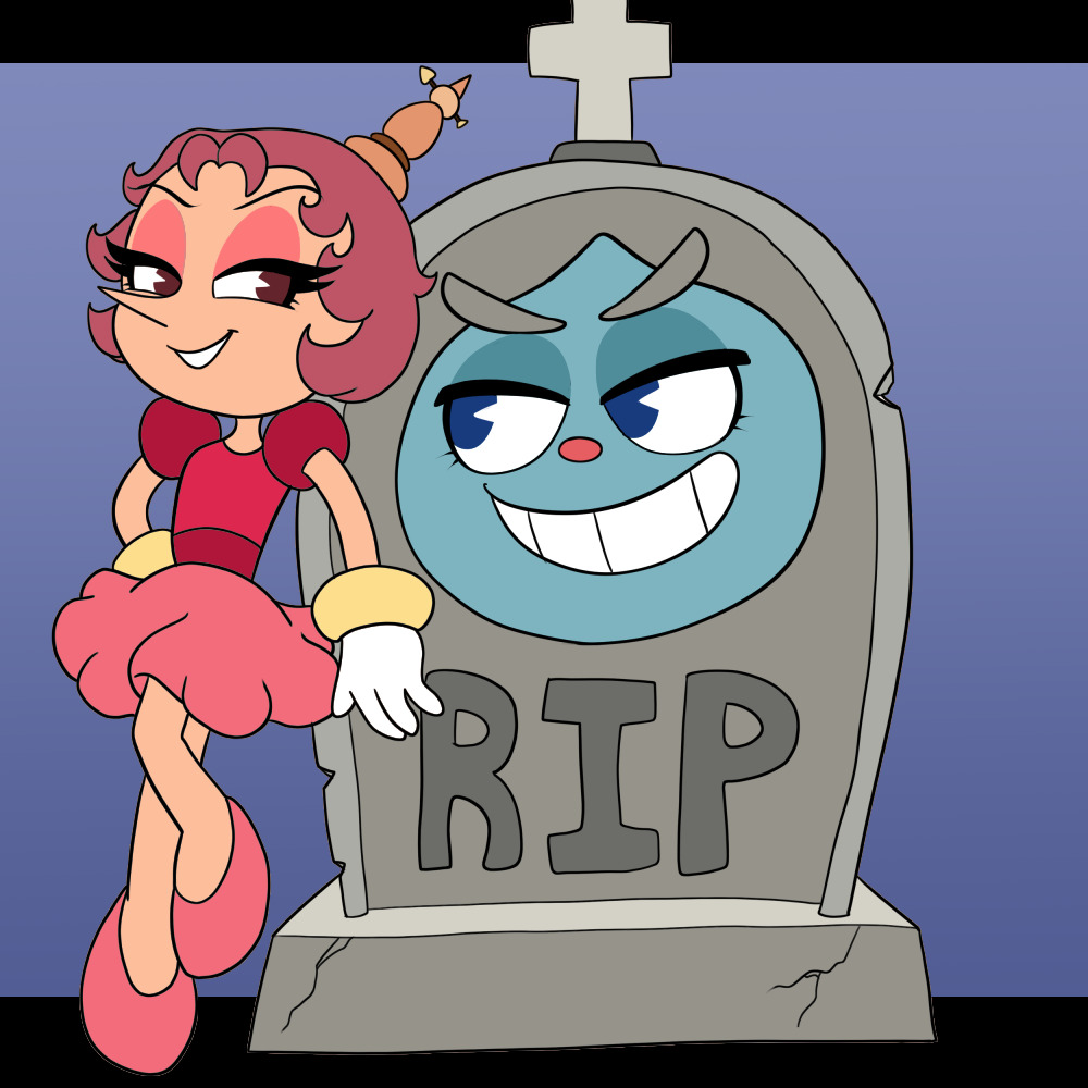 Bakaerri's tweet photo. Another lil sketch of my favorite Cuphead ship- Hilda Berg x Goopy Le Grande!! BLUE MOON! <333 https://t.co/2XSJokOWrJ