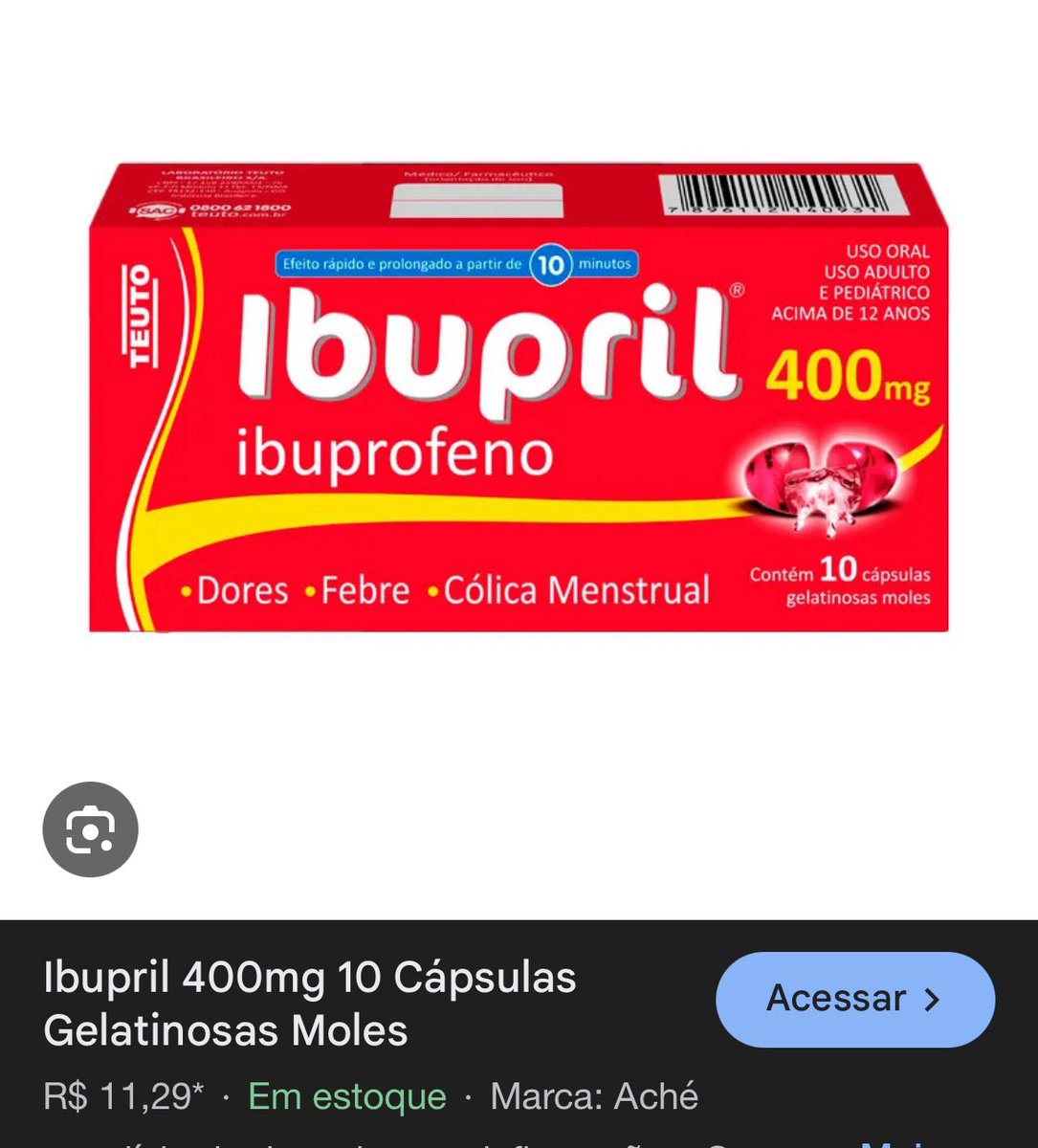 NatashaCam43896's tweet photo. @ferneurada Simm ! Tem o ibupril, bem mais barato! E é cápsula gelatinosa também, porém 400mg como o buscofem. https://t.co/uAuY45aQgC
