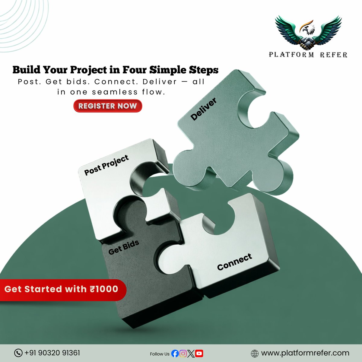 Platformrefer2's tweet image. Build your project in 4 simple steps 🚀
Post. Get bids. Connect. Deliver.
Start today for just ₹1000!
🌐 platformrefer.com

#PlatformRefer #StartupIndia #Freelance #BusinessGrowth