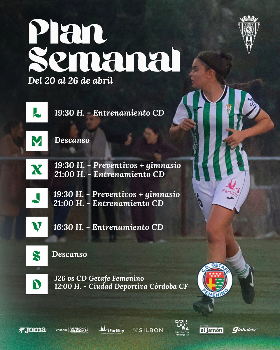 CordobaFemenino's tweet photo. 🗓️ 𝐏𝐋𝐀𝐍 𝐒𝐄𝐌𝐀𝐍𝐀𝐋
◾️ 𝗗𝗲𝗹 𝟮𝟬 𝗮𝗹 𝟮𝟲 𝗱𝗲 𝗮𝗯𝗿𝗶𝗹
J26 ⚽️ 26/04 🆚 @getafefem
#CCFFem #FutFem https://t.co/fwZwPtR12d