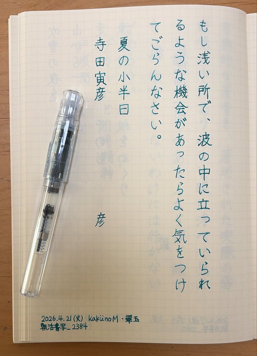 n20817343's tweet photo. お題ありがとうございます。

『夏の小半日』寺田寅彦
#朝活書写 No.2384
#朝活書写_2384 https://t.co/PluKCEyZXa