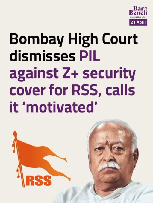 vizhpuneet's tweet image. The Bombay High Court dismissed a public interest plea questioning 40 to 45 lakh rupees every month spent on Mohan Bhagwat's Z plus security by calling it motivated while ignoring that taxpayers fund the bill for an unregistered outfit. When courts kill accountability like this,