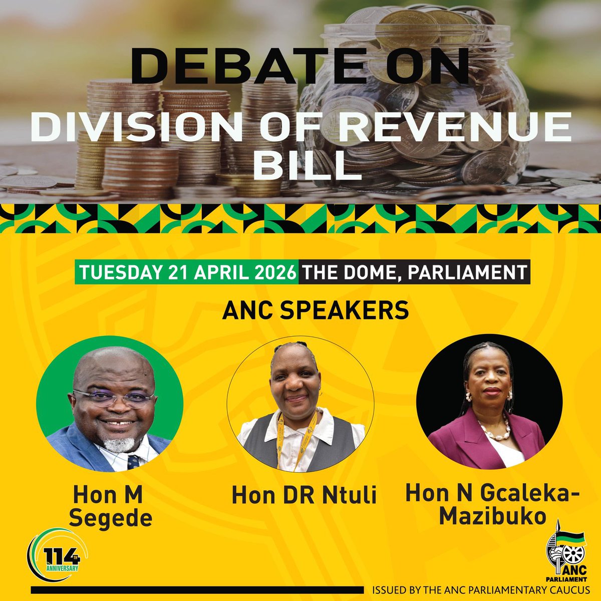 ANCParliament's tweet photo. Happening Today in ParliamentΒ
The National Assembly is today scheduled to debate on the Special Appropriation Bill and the Division of Revenue Bill. The plenary starts at 14h00.
Watch: https://t.co/JULwmKK6hBΒ
πThe Dome, Parliament
#SpecialAppropriation
#DivisionOfRevenue
#ThePeoplesParliament