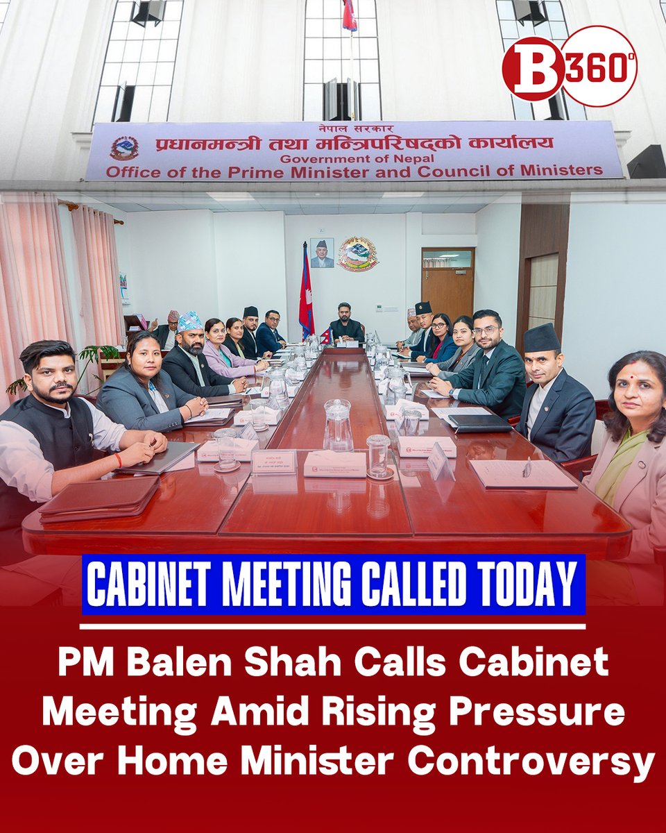 b360nepal's tweet image. Prime Minister Balen Shah has called a Cabinet meeting for Tuesday afternoon.

The meeting is scheduled to take place at Singha Durbar at 3:30 pm, according to the Prime Minister’s Secretariat.

 #CouncilofMinisters #CabinetMeeting