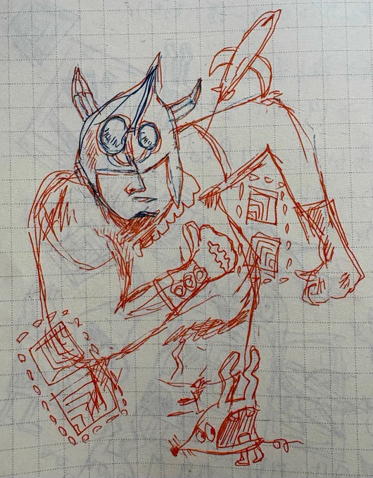 古いノートをめくっていたらラフを発見した。これたしか飛行機の中で描いたんだった。 "天と鼠"(2019)