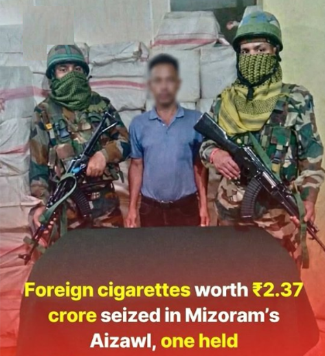 Major anti-smuggling operation in #Aizawl, #Mizoram! 99 cases of foreign cigarettes worth ₹2.37 crore seized by #AssamRifles &amp; #Customs. One arrested 🚔#AntiSmuggling #SmugglingBust #CrimeNews
#BreakingNews #YehPremMolLiya #IndiaWantsAnswer #DMKWinningBig #NDAwillWinTN