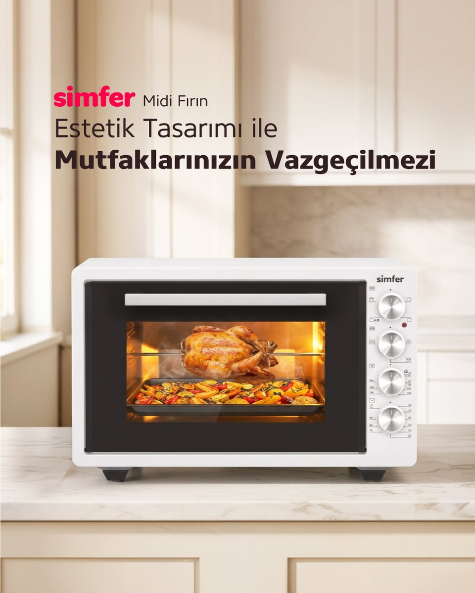 SimferTurkiye's tweet photo. Estetik tasarımıyla mutfağınızda fark yaratan Simfer midi fırın, tavuk çevirme fonksiyonu sayesinde dışı çıtır içi sulu lezzetleri zahmetsizce hazırlamanıza olanak tanır.✨

Detaylı bilgi için: https://t.co/g9KkhMJRI4

#Simfer #MidiFırın #TavukÇevirme https://t.co/c42CiFFqtG
