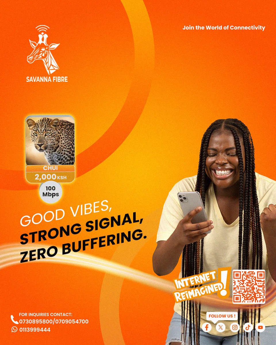 savannafibreke's tweet image. Good vibes only and your internet should match.
100Mbps at just Ksh 2,000 smooth streaming, fast downloads, zero stress.
No buffering. No excuses. Just pure speed.
Ready to level up your connection? 

#savannafibreke #savannafibre #FastInternet #ConnectBetter