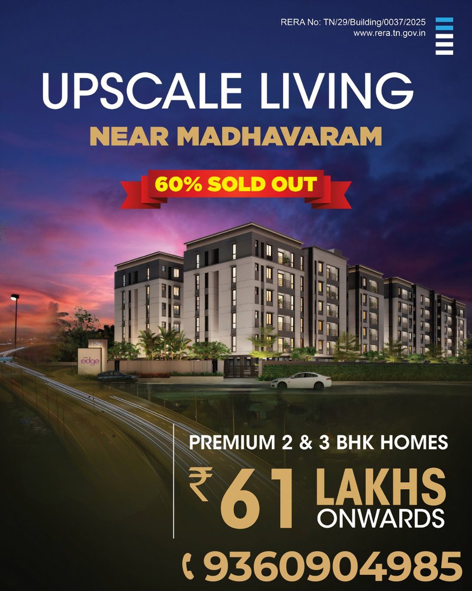 gobroker_tweets's tweet image. Upscale Living Near Madhavaram – Limited Units Available

• 60% Sold Out – Book Before Price Increases
• Premium 2 &amp;amp; 3 BHK Homes
• Starting Price from ₹61 Lakhs
• Prime Location with Excellent Connectivity
#apartmentchennai #gobroker #ChennaiRealEstate #FlatsForSale