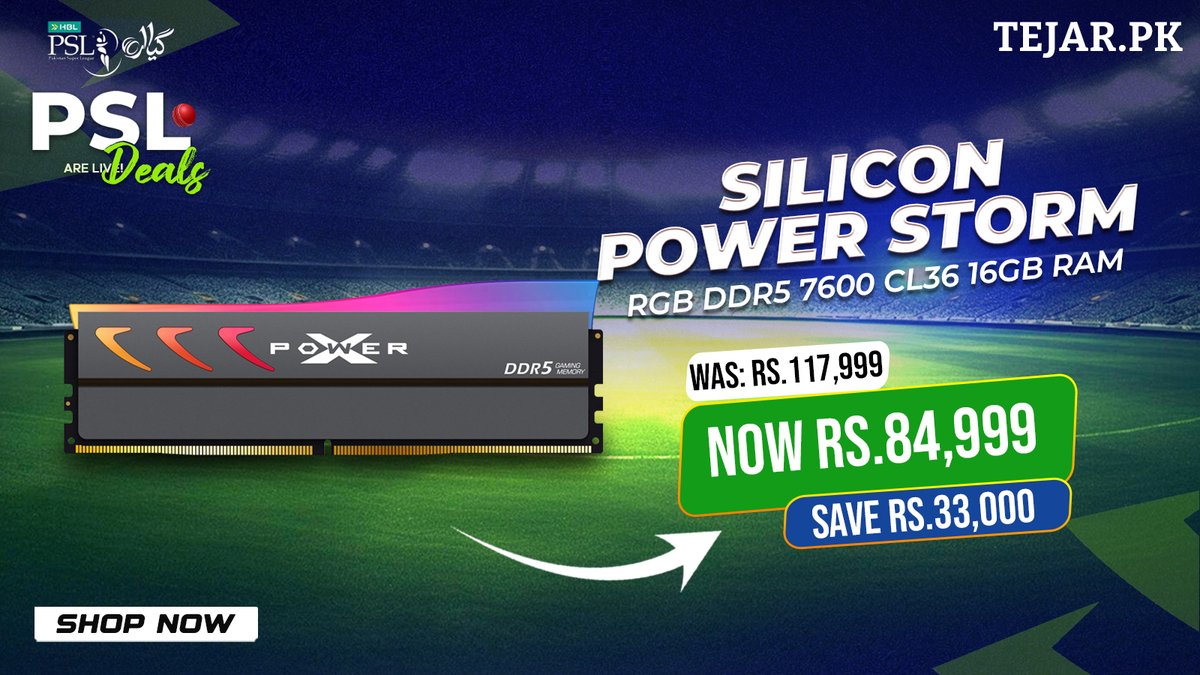 TejarPK's tweet image. ⚡🏏 Boost your PC performance this PSL season! Get the Silicon Power Storm RGB DDR5 7600MT/s 16GB Desktop Memory on Tejar with a special PSL discount – lightning-fast speed, RGB style &amp;amp; next-level gaming performance.
#Tejar #PSLDeals #SpecialDiscount #DDR5 #RGBRAM #GamingPC