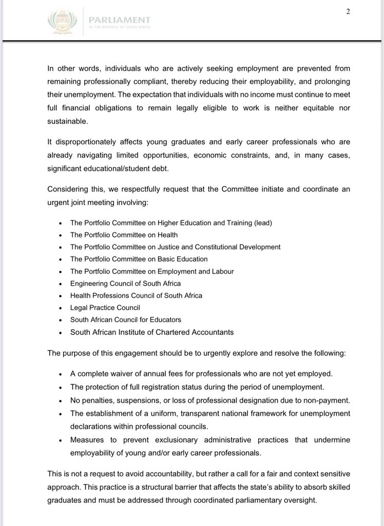 EFFGautengProv's tweet photo. Young Professionals, Teachers, Doctors, Engineers, Lawyers, Accountants etc. have to pay membership fees to professional bodies like SACE, HPCSA, LPC, ECSA and SAICA, even when they are UNEMPLOYED.

The EFF is demanding parliamentary intervention to STOP this unjust practice! https://t.co/jCLDmOh3Js
