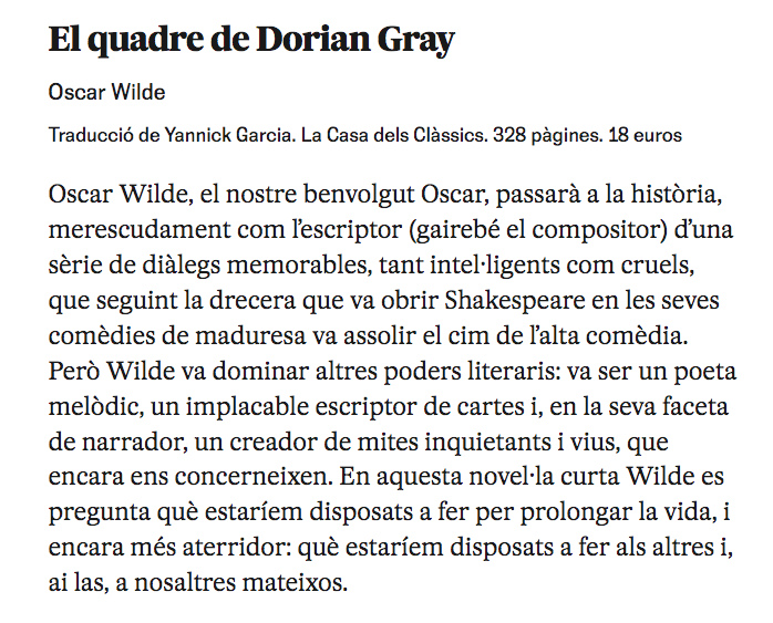 CasaClassics's tweet photo. «En aquesta novel·la Wilde es pregunta què estaríem disposats a fer per prolongar la vida, i encara més aterridor: què estaríem disposats a fer als altres i, ai las, a nosaltres mateixos.» 
Dorian Gray entre les 65 recomanacions dels crítics de @quadern_elpais per Sant Jordi!🌹🐉 https://t.co/KpQ92nwBXg