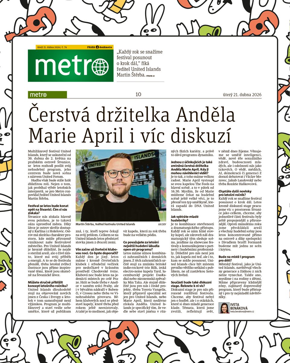 sterbamartin's tweet photo. Deník Metro dneska píše o festivalu @unitedislands. 👍👀 https://t.co/ofSI9nm96J